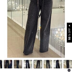 Black Sparkly Wide-Leg Pants